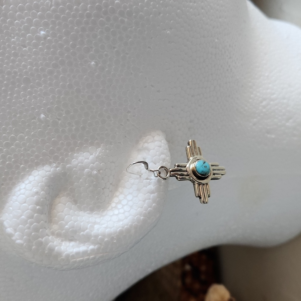 NWOT Native American Navajo Turquoise & Sterling Zia Sun Dangle Earrings 🩵🌞🩶 - Picture 8 of 11